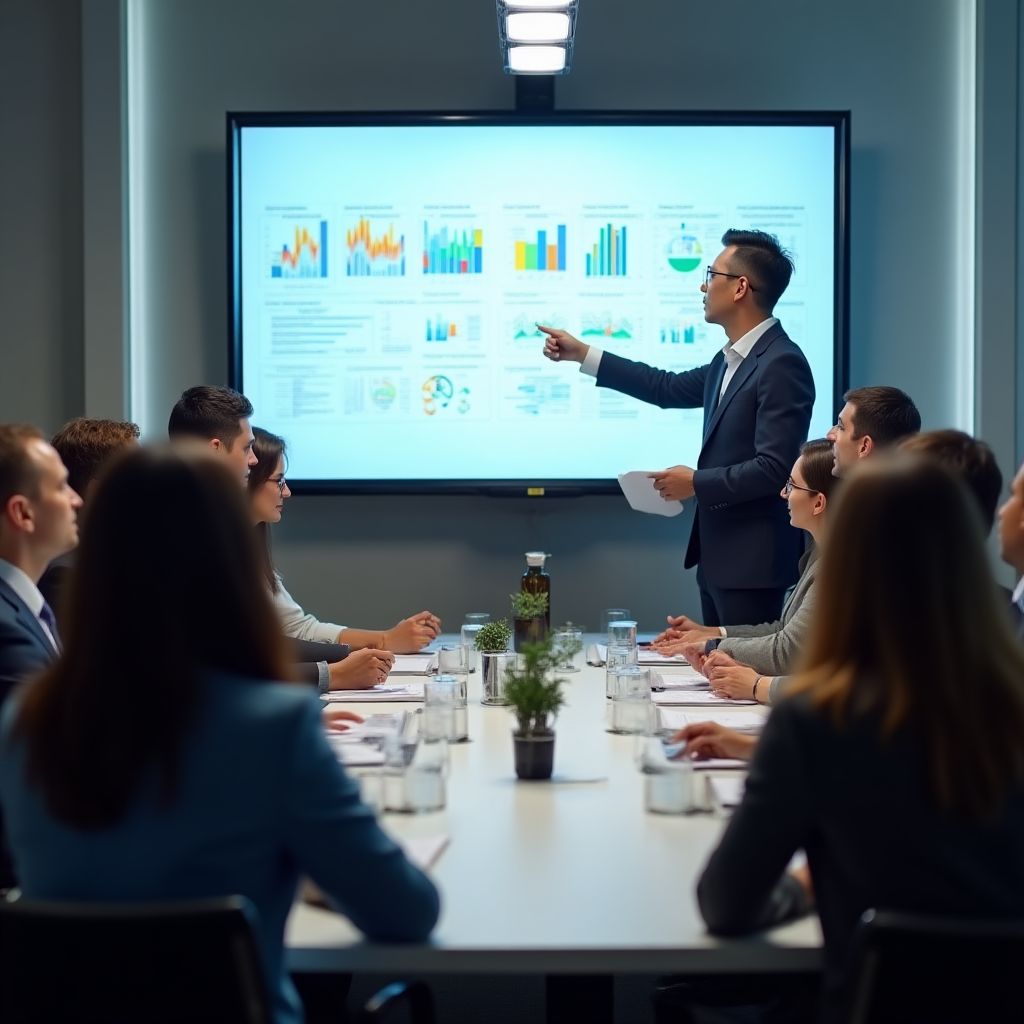 Profesionales en una reunión de negocios en inglés