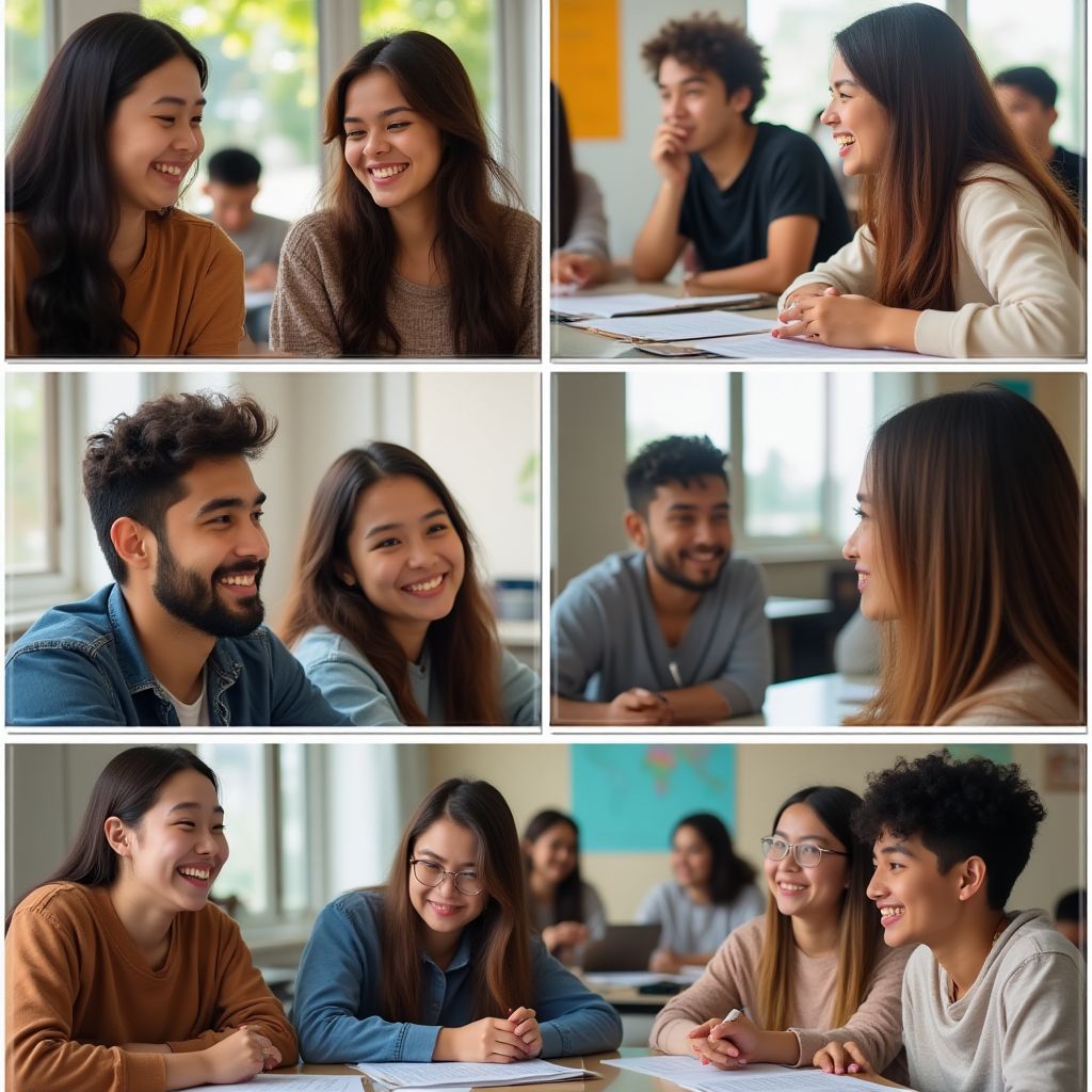 Estudiantes colaborando en un proyecto de intercambio cultural